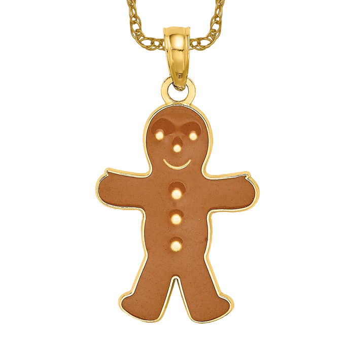 10K Solid Yellow Gold Gingerbread Man Necklace