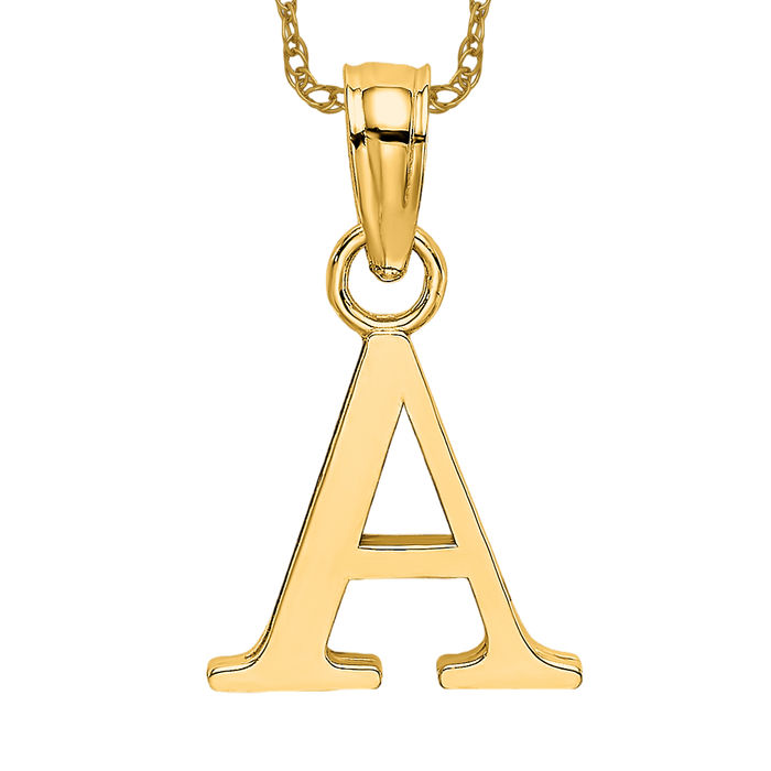 10K Solid Yellow Gold Letter A Initial Necklace - Picture 2 of 5