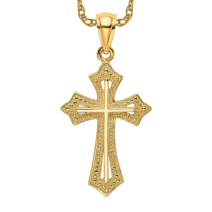 10K Solid Yellow Gold Beaded Cross Necklace