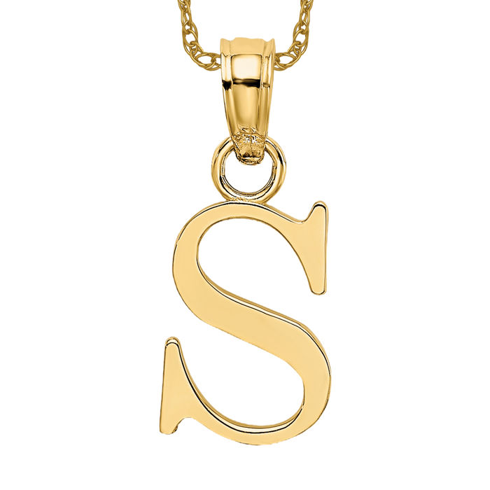 10K Solid Yellow Gold Letter S Initial Necklace - Picture 9 of 12