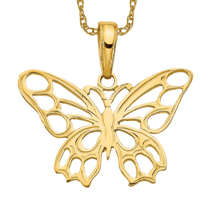 10K Solid Yellow Gold Butterfly Necklace - Picture 8 of 12