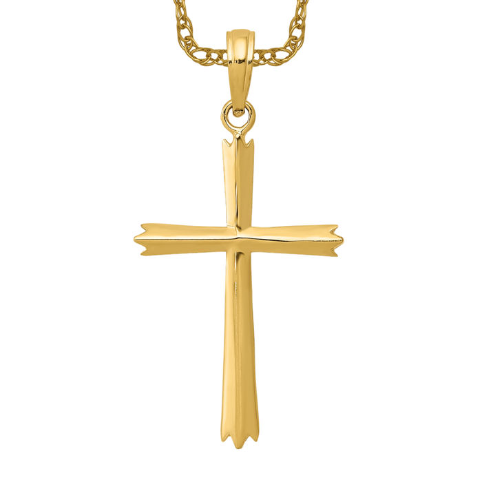 10K Solid Yellow Gold Cross Necklace