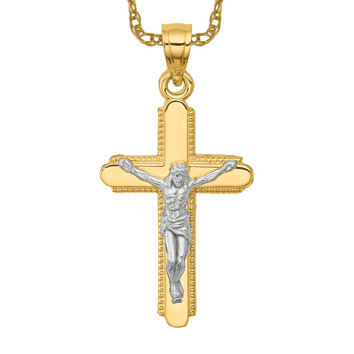 10K Solid Yellow Gold Jesus Crucifix Cross Necklace