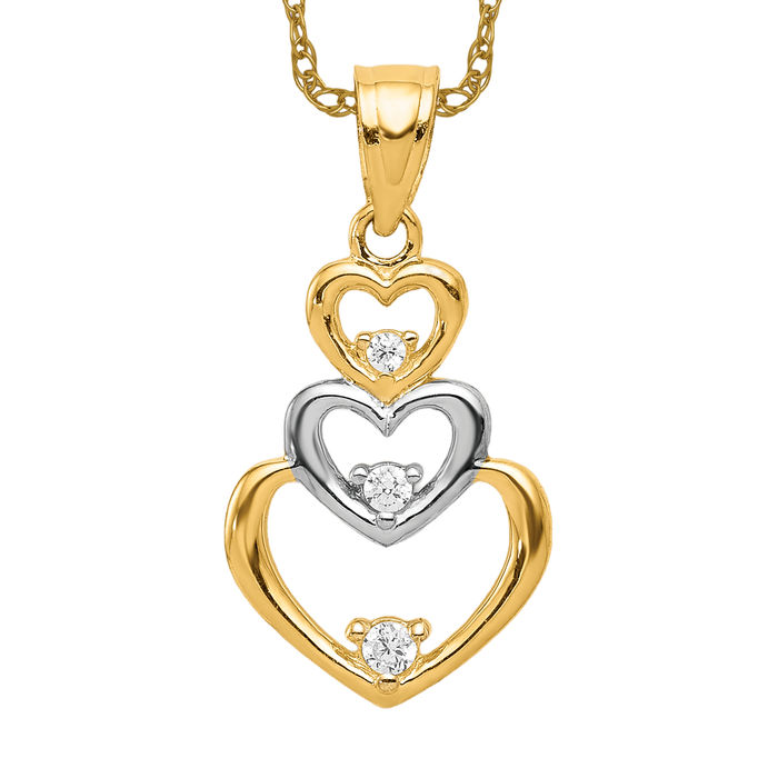 10K Yellow Gold Heart Pendant Charm with CZ 3 sizes outlet