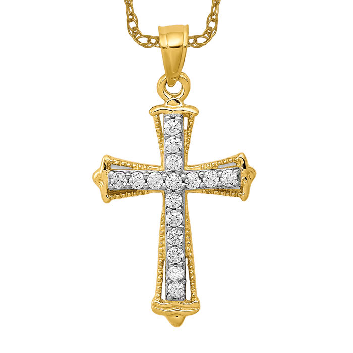 10k Solid Gold Cross on sale Classic Jesus CZ Charm Pendant Necklace for Men Women