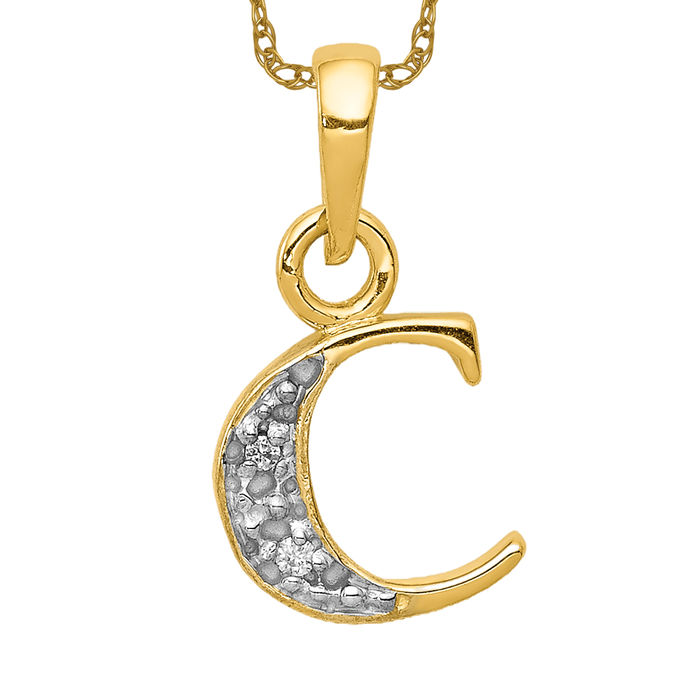 10K Solid Yellow Gold Diamond Letter C Initial Necklace - Picture 9 of 12