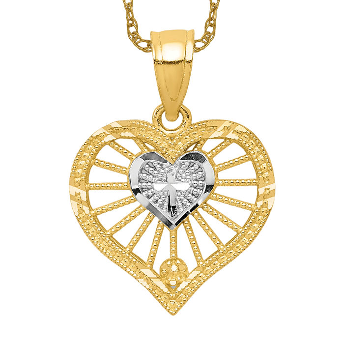 10K Solid Yellow Gold Heart Cross Necklace