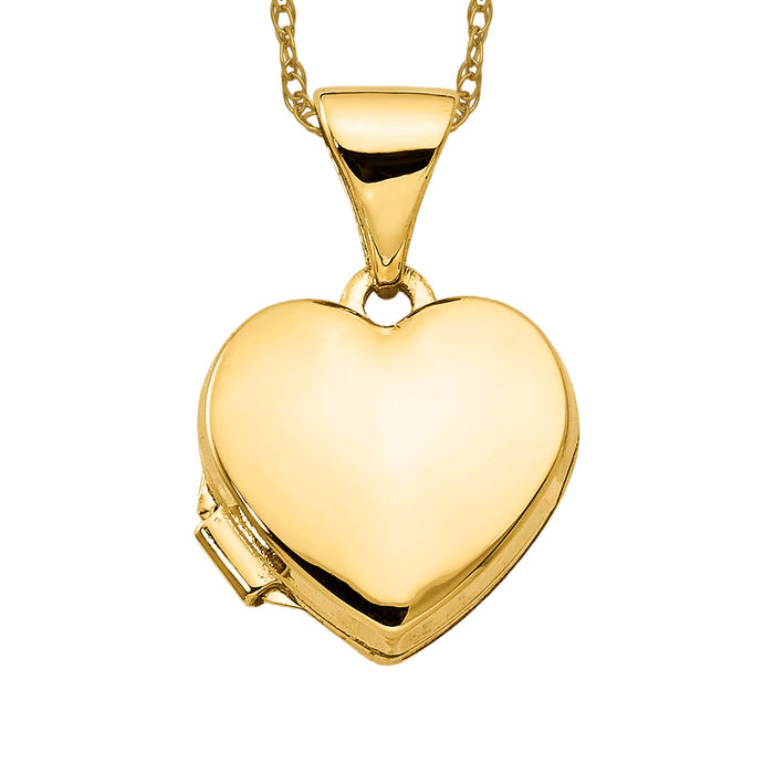 10K Solid Yellow Gold Heart Photo Locket Necklace