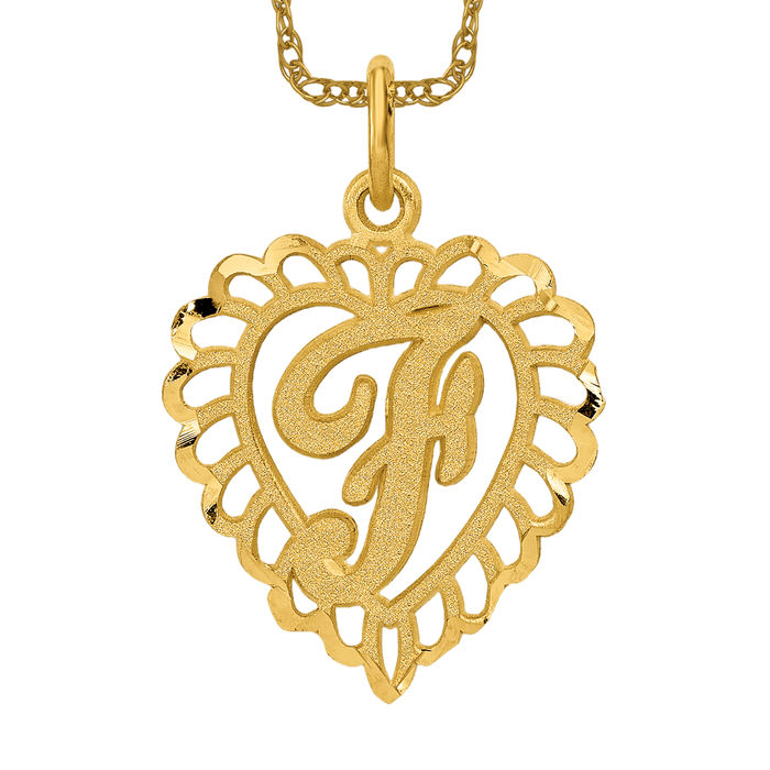10K Solid Yellow Gold Letter F Initial Necklace - Picture 11 of 12