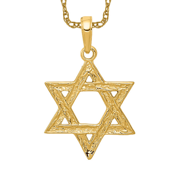 10K Solid Yellow Gold Star of David Necklace - Picture 8 of 12
