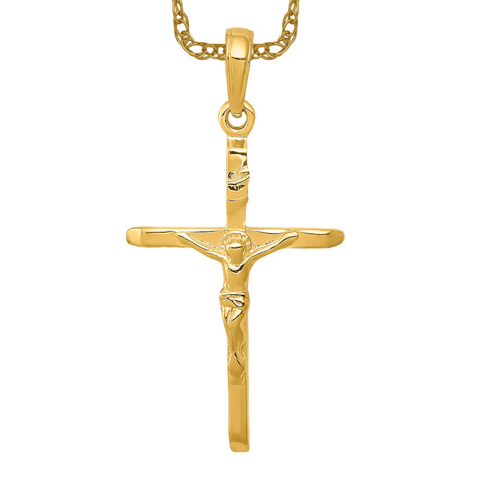 10K Solid Yellow Gold Jesus Crucifix Cross Necklace