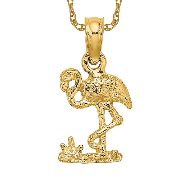 10k deals Gold Necklace Pendant Flamingo bird New