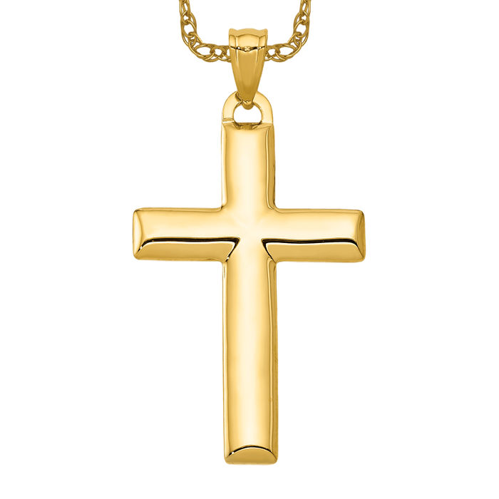 Collana croce rosa reversibile in oro giallo massiccio 14 carati - Foto 8 di 12