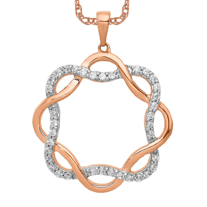 14K Solid Rose Gold Diamond Twisted Necklace - Picture 9 of 12