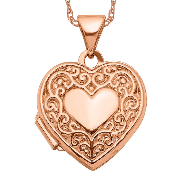 14K Solid Rose Gold Heart Photo Locket Necklace - Picture 11 of 12