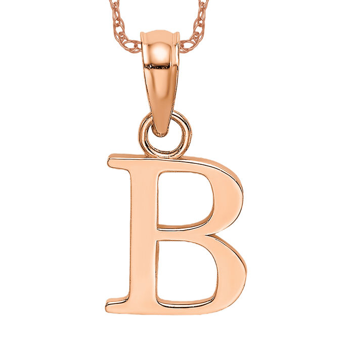 14K Solid Rose Gold Letter B Initial Necklace - Picture 8 of 12