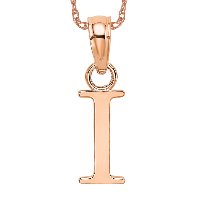 14K Solid Rose Gold Letter I Initial Necklace - Picture 8 of 12