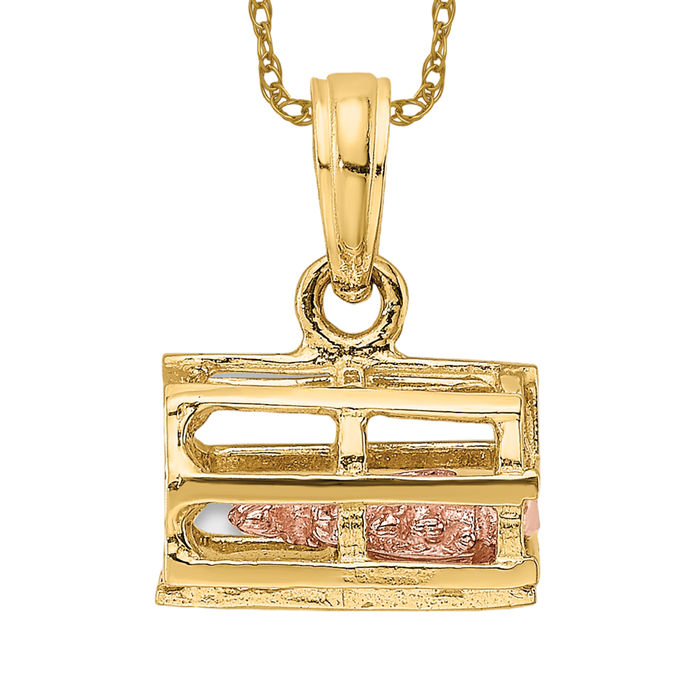 Collar Trampa 14k Oro Sólido Dos Tonos Colgante Langosta Rosa - Imagen 11 de 12