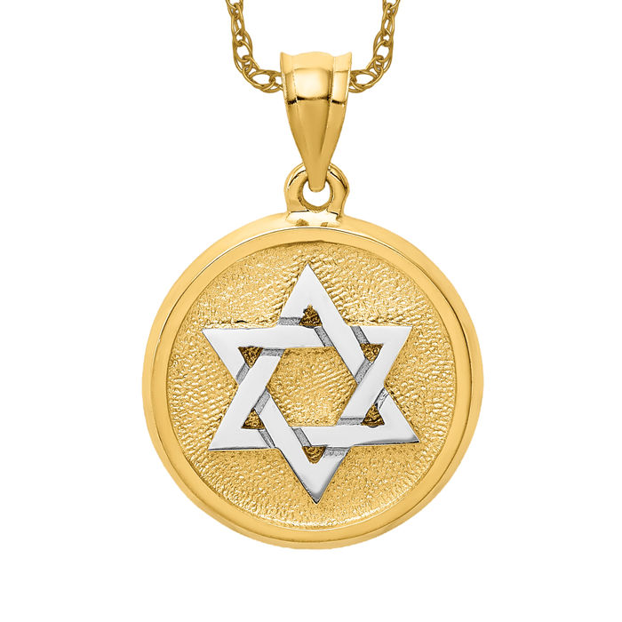 14K Solid Two Tone Gold Star of David Necklace - Picture 9 of 12