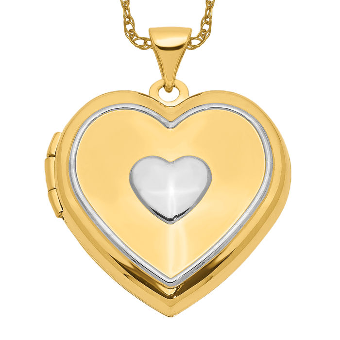 14K Solid Two Tone Gold Rose Pink White Heart Key Photo Locket Necklace - Picture 11 of 12