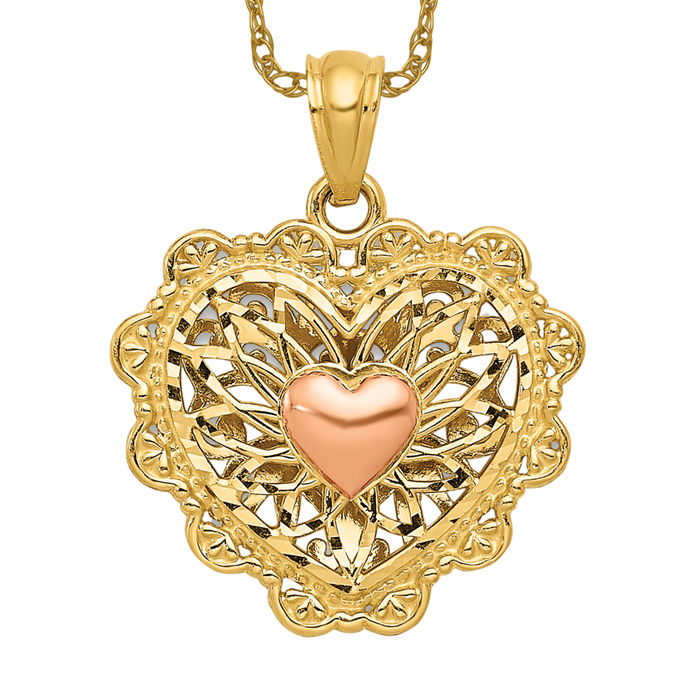 Filigree Heart Necklace with Reversible Pendant Sterling Silver Filigree Heart Necklace with Reversible Pendant Sterling Silver