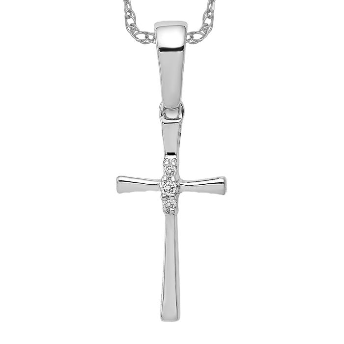 14K Solid White Gold Diamond Latin Mexican Holy Cross Necklace Religious Chain Pendant Jesus Christ Charm