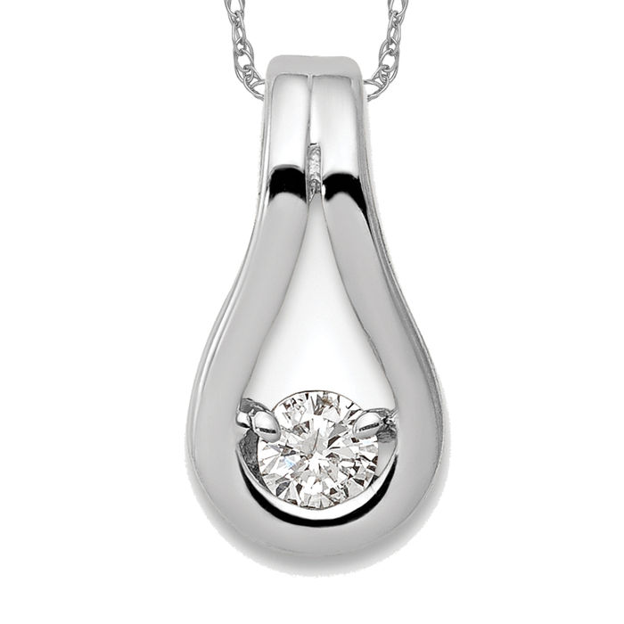 14K Solid White Gold 2.8mm Diamond Teardrop Slide Necklace - Picture 11 of 12