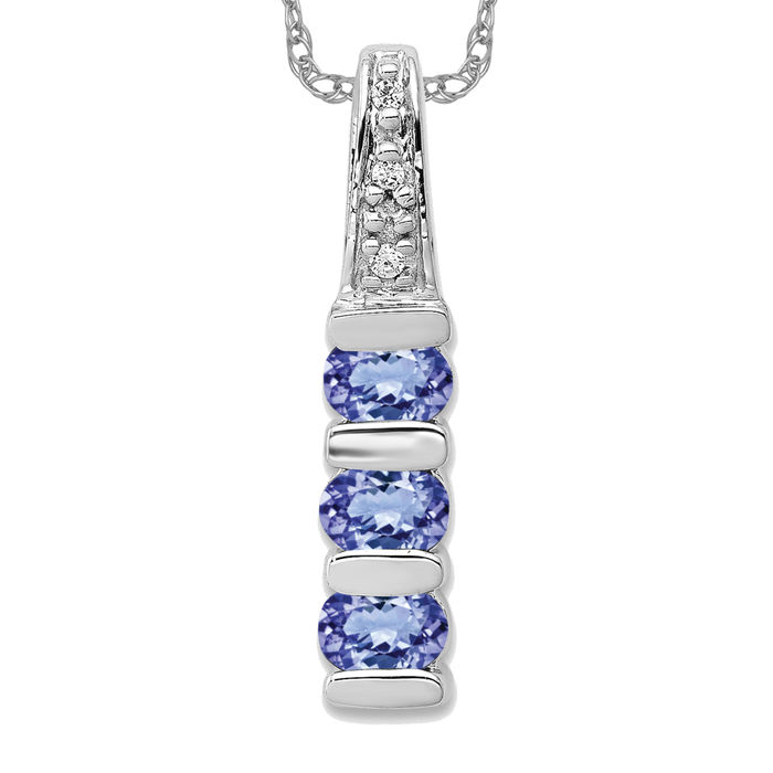 14k White Gold .60 Tanzanite and Diamond Chain Slide Pendant