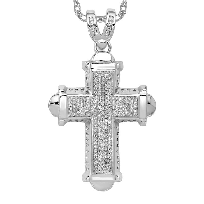 14K Solid White Gold Diamond Holy Cross Necklace Religious Chain Pendant Jesus Christ Charm