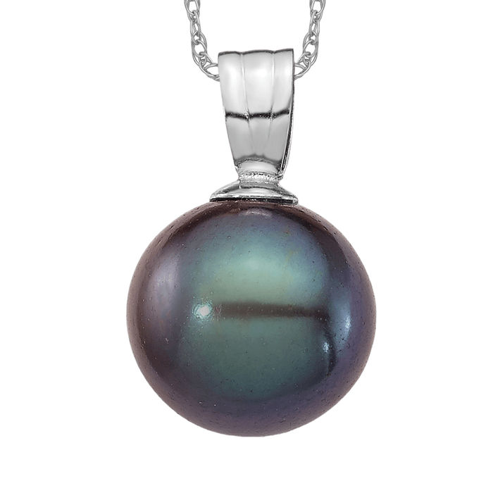 14K Solid White Gold 8mm Black Round Freshwater Cultured Pearl Necklace - Picture 9 of 12