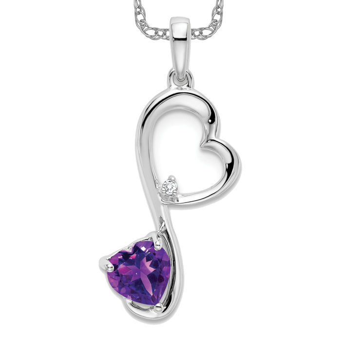 Solid 14K White online Gold Heart Amethyst & Diamond Pendant