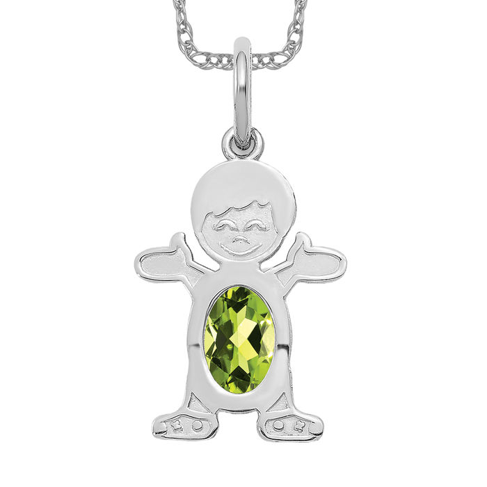 Collier péridot ovale garçon en or blanc massif achats 14 carats
