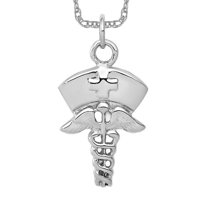 14k 2024 Solid Yellow Gold Caduceus Pendant Medical Doctor Nurse Necklace Charm