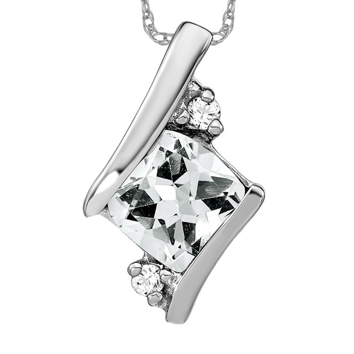 14K Solid White Gold Cushion-cut Topaz Diamond Floating Chain Slide Necklace - Picture 8 of 12
