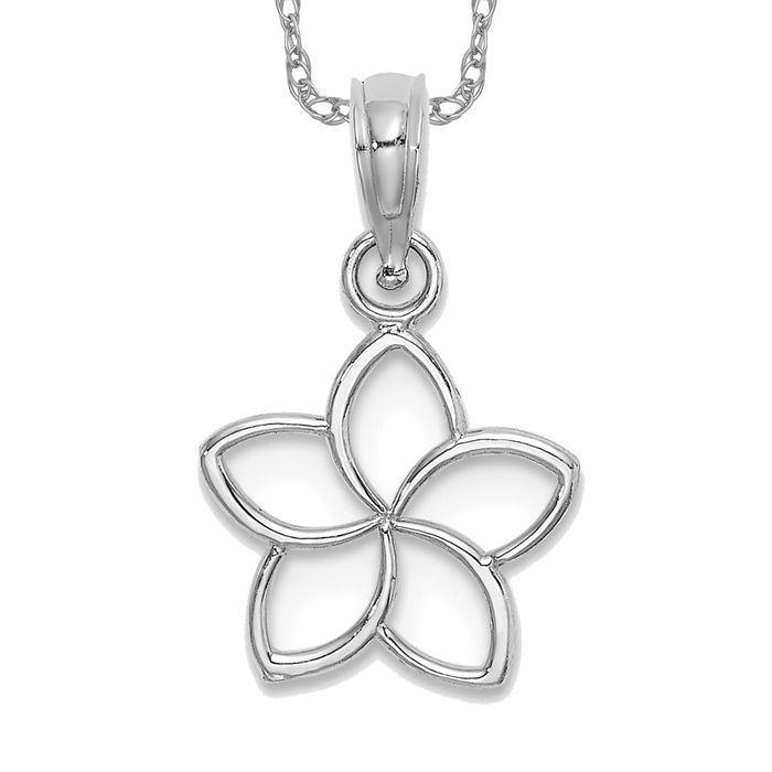 14K Solid White Gold Flower Necklace