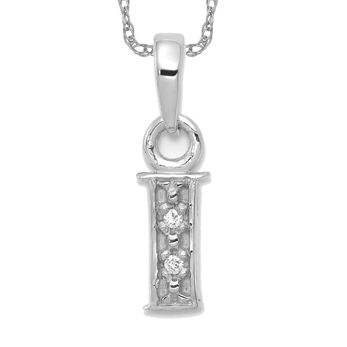 14K Solid White Gold Diamond Letter I Initial Necklace - Picture 9 of 12