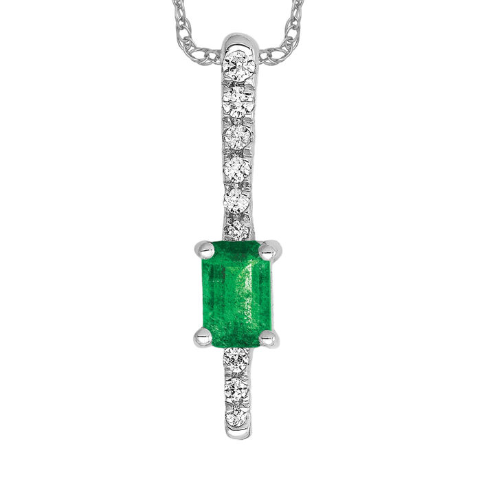 14K Solid White Gold Diamond Emerald Floating Chain Slide Necklace - Picture 10 of 12