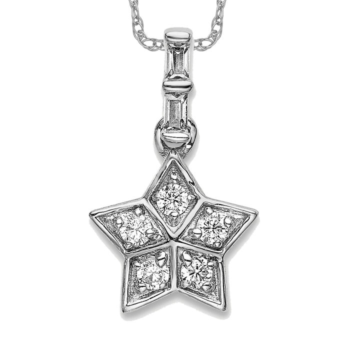 14K Solid White Gold Diamond Star Necklace - Picture 2 of 3