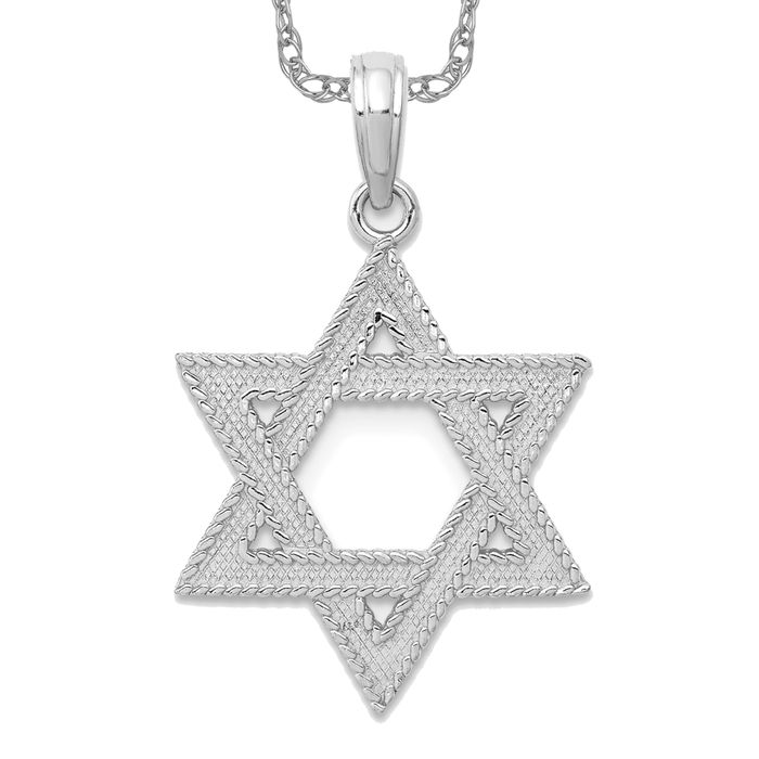 14K Solid White Gold Star of David Necklace - Picture 9 of 12