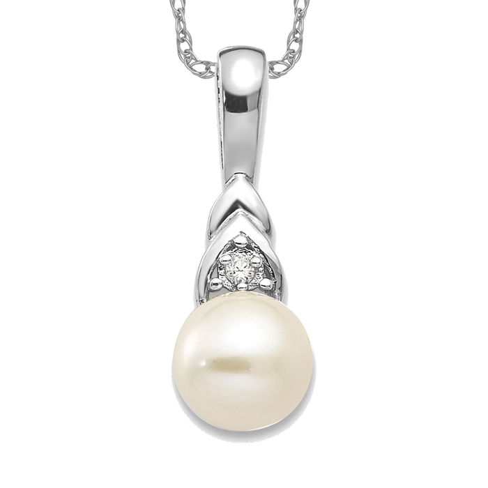 14K Solid White Gold Freshwater Cultured Pearl Diamond Necklace - Picture 10 of 12
