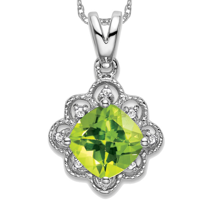 14K Solid White Gold Peridot Diamond Necklace - Picture 10 of 12