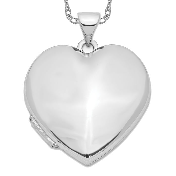 14K Solid White Gold Heart Shaped Personalized Photo Locket Necklace Picture Pendant Charm