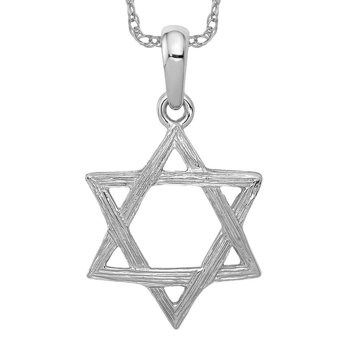 14K Solid White Gold Star of David Necklace - Picture 9 of 12