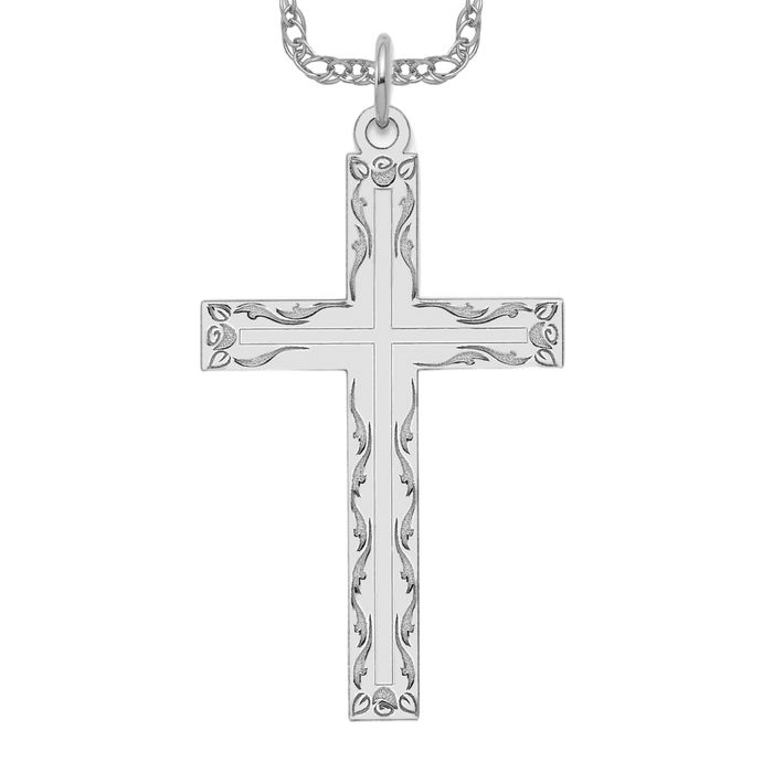 14K Solid White Gold Cross Necklace - Picture 11 of 12