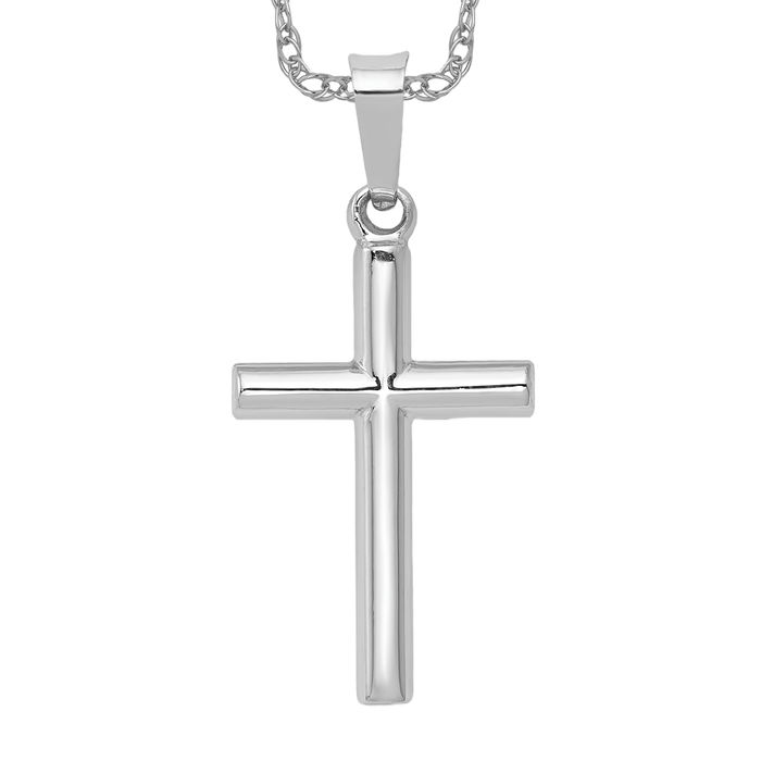 14K Solid White Gold Cross Necklace