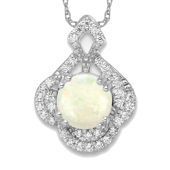 14K Solid White Gold Oval Opal Diamond Floating Chain Slide Necklace - Picture 8 of 12