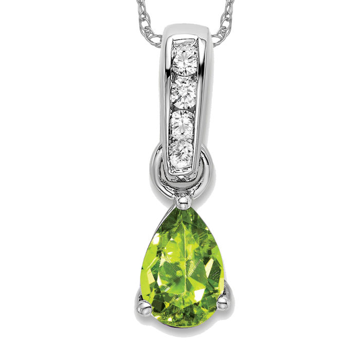 14K Solid White Gold Pear Peridot Diamond Necklace - Picture 8 of 12