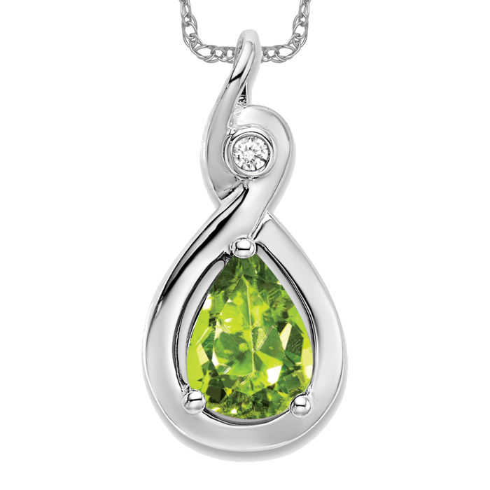 14K Solid White Gold Pear Peridot Diamond Necklace - Picture 10 of 12