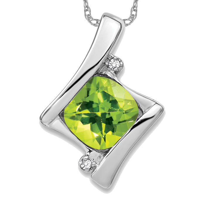 14K Solid White Gold Peridot Diamond Necklace - Picture 11 of 12