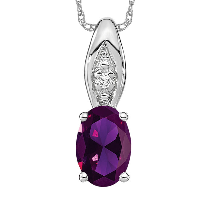 14K Solid White Gold Amethyst Diamond Necklace - Picture 10 of 12